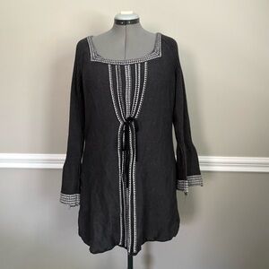 Black and White Knit Mini Dress with Tribal Pattern Trim